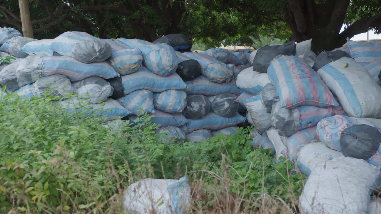 Sacks of Charcoal Stacked for Sale in Africa 3