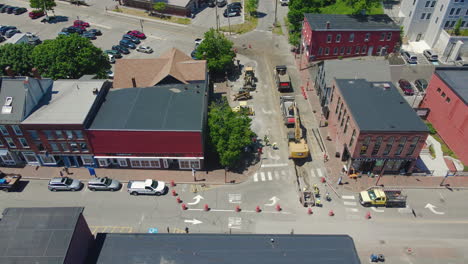 aerial view of urban street construction and roadwork