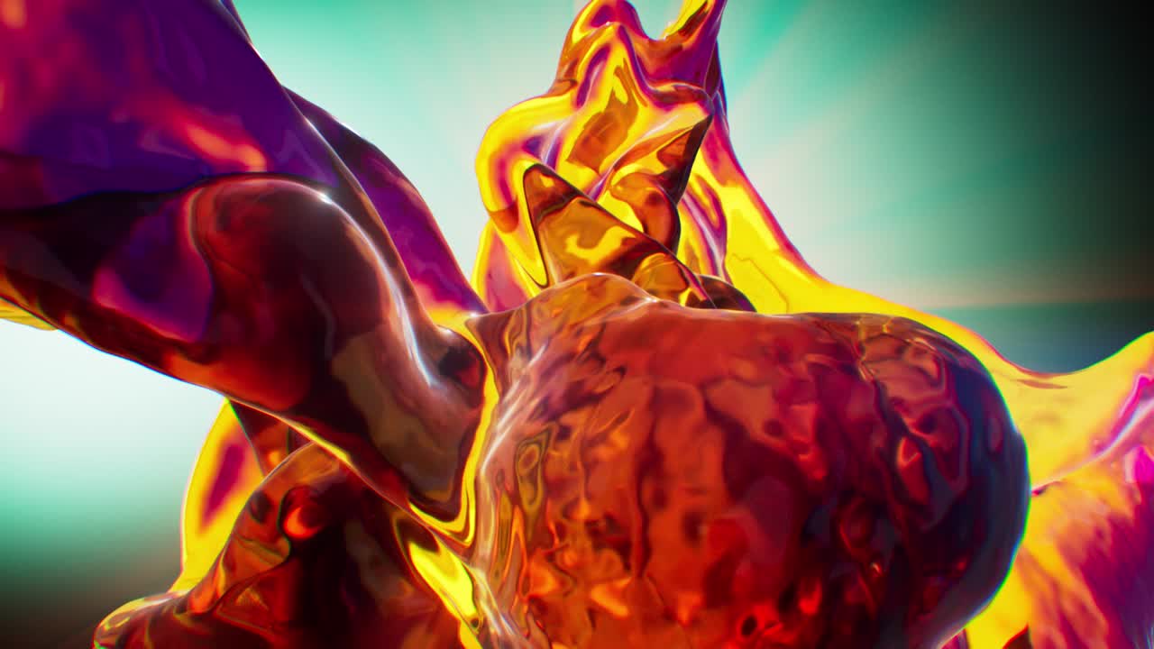 animación líquida de color naranja y amarillo, fluido 3d cgi en cámara lenta salpicaduras de fluido