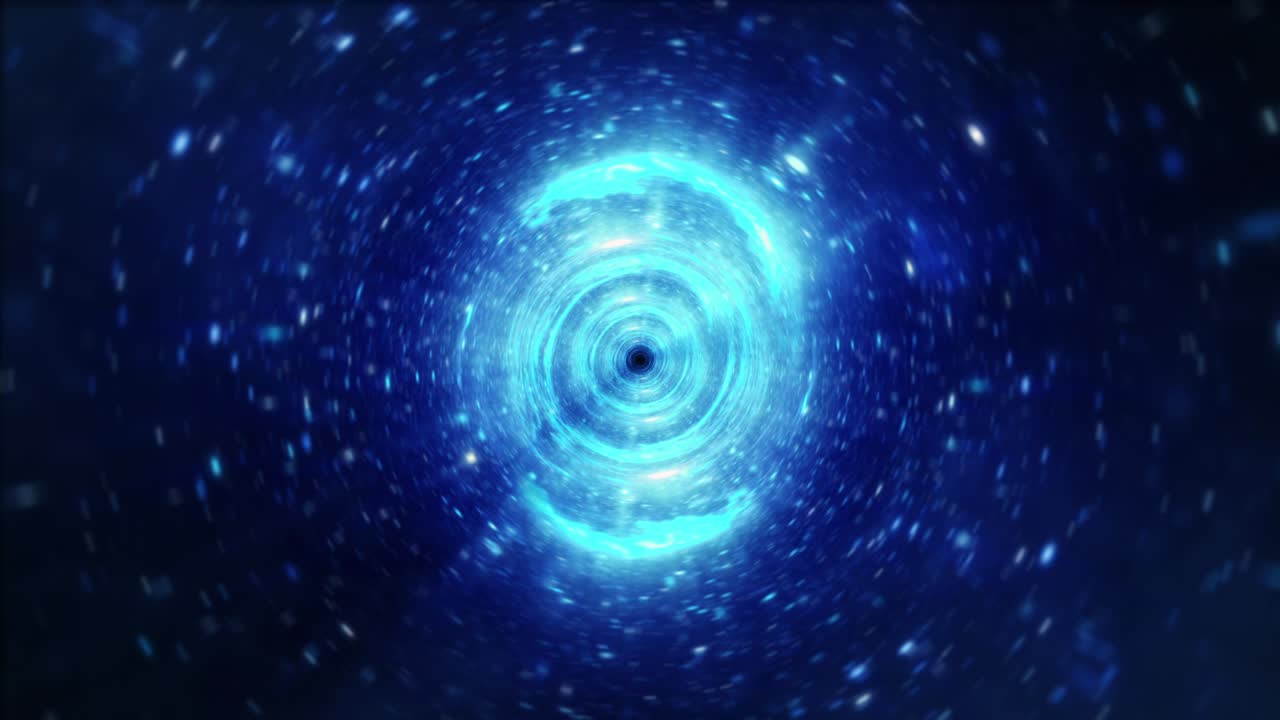 vuelo interestelar abstracto, viaje en el tiempo salto en borroso estrella azul túnel de hiperespacio. 4k 3d bucle sin costuras hiperetúnel o agujero de gusano ciencia fondo digital. singularidad, ondas gravitacionales y espacio