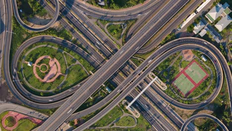 time lapse,hyper lapse ,of traffic on city streets at night. aerial view and top view of traffic on freeway, 4k.