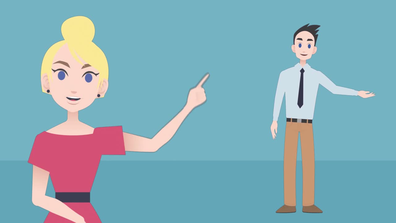 Animation of caucasian businesswoman and businessmen making presentation over blue background