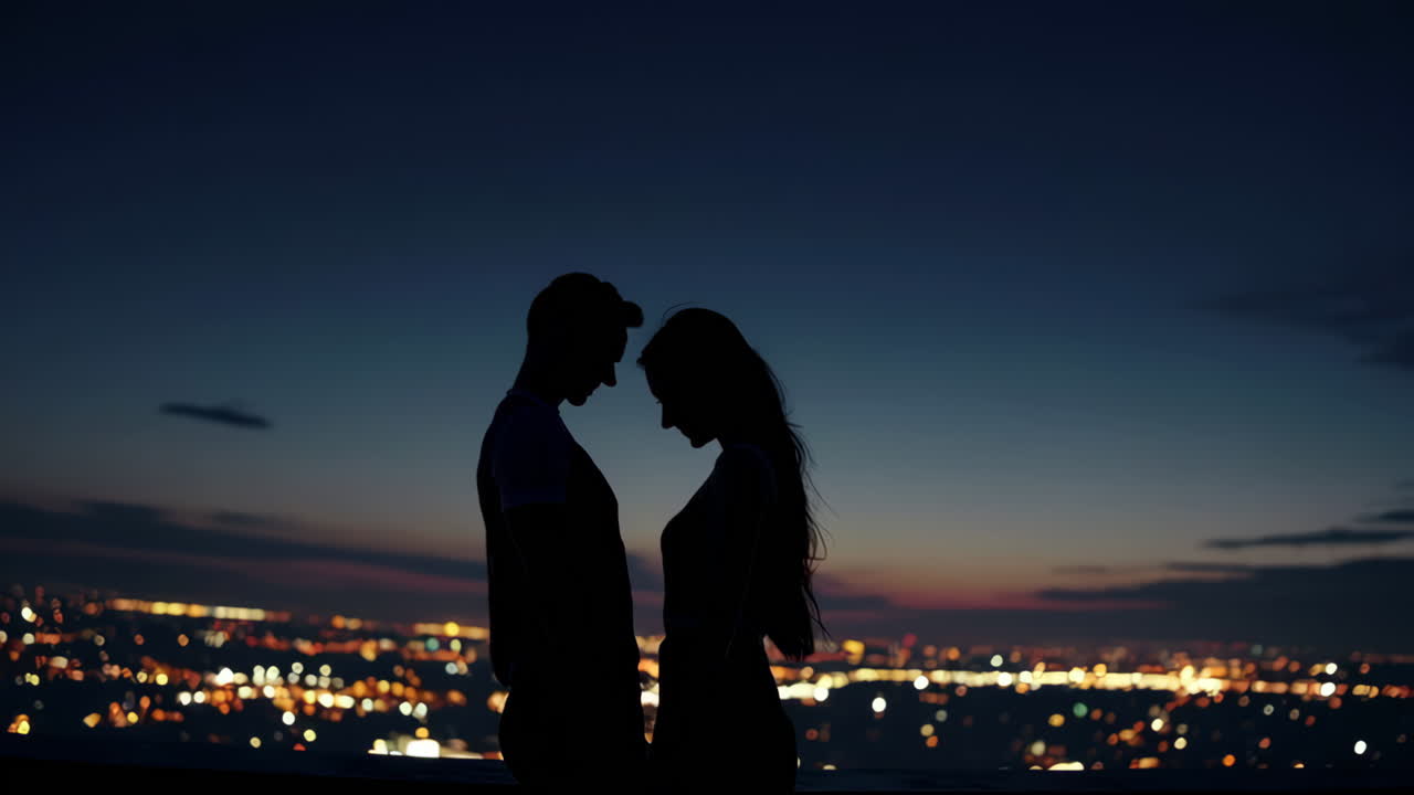 Couple in Silhouette at Night Cityscape