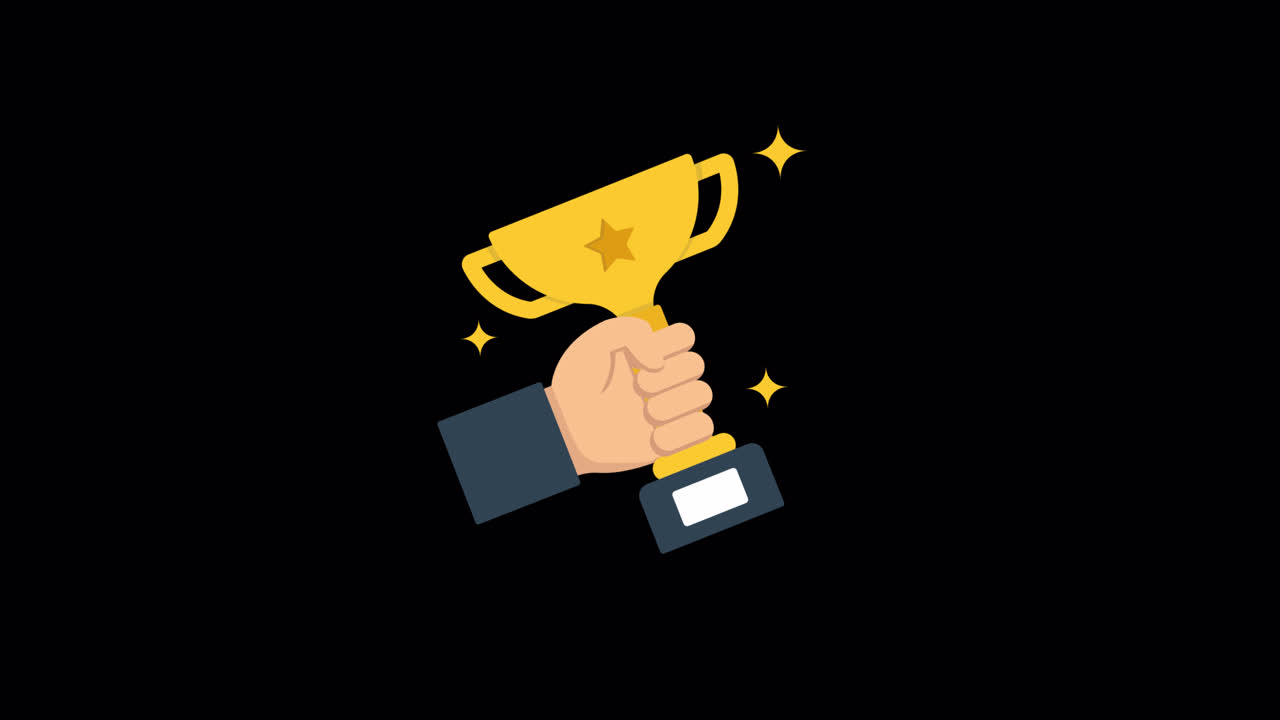 Animated Hand Holding Golden Trophy with Sparkles