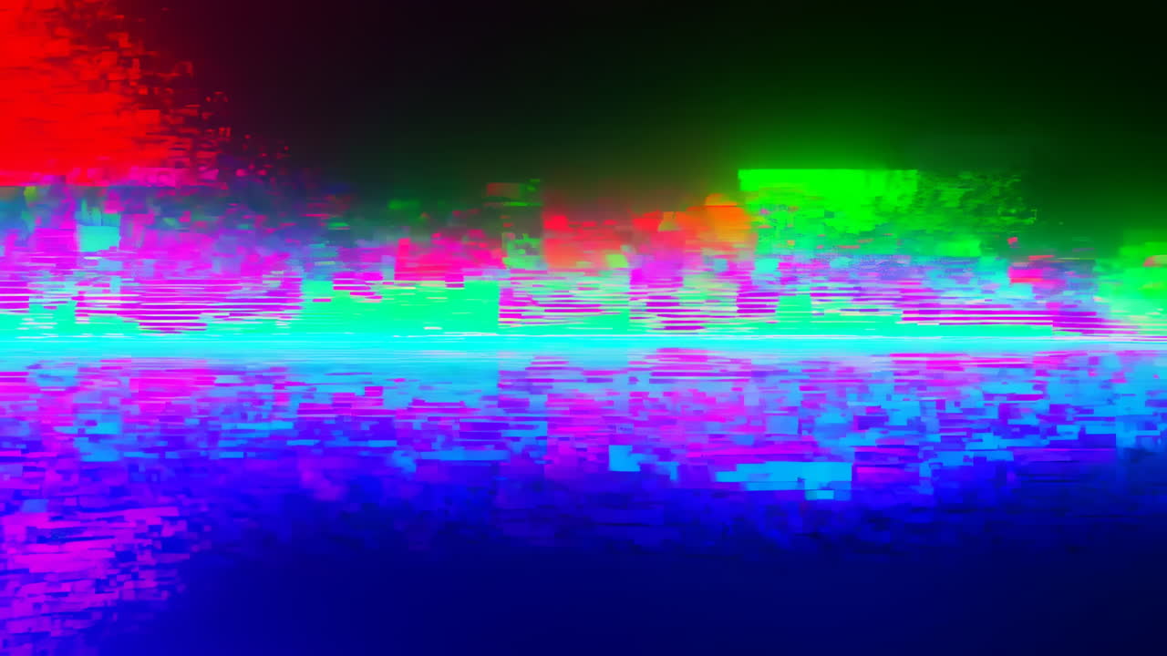 Kleurrijk digitaal glitch-effect met abstracte vervorming