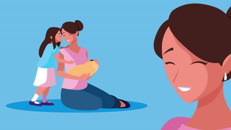 happy mothers day celebration with moms lifting baby and daughter
