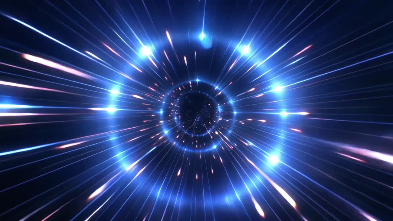 Volo Attraverso un Tunnel Futuristico di Luce Blu