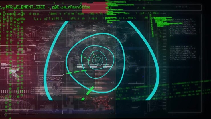 Animation af et omfang, der scanner hen over databehandling på sort baggrund