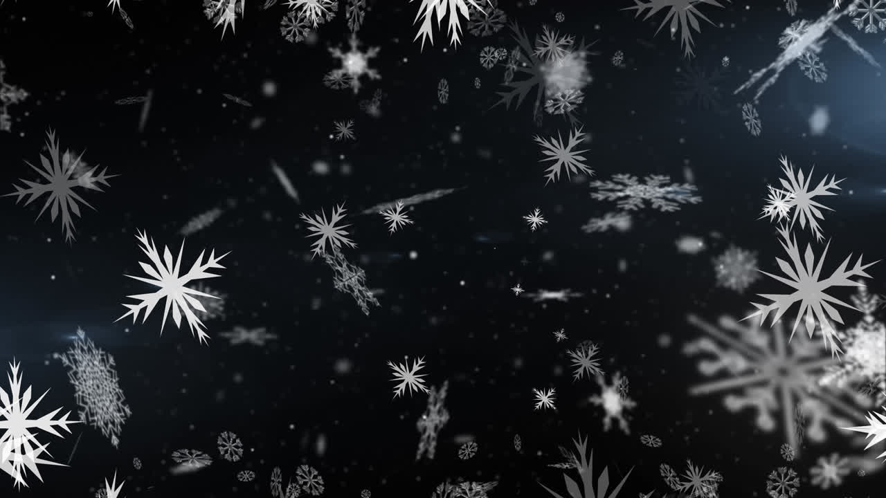 Animation of christmas snowflakes falling over black background