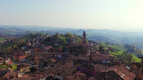 picturesque aerial of charming italian village of monforte d'alba, italy