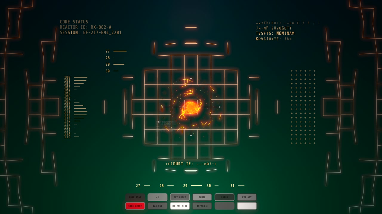 Futuristic sci-fi HUD displaying critical reactor failure warning, structural integrity collapse alerts, and nuclear power system telemetry.