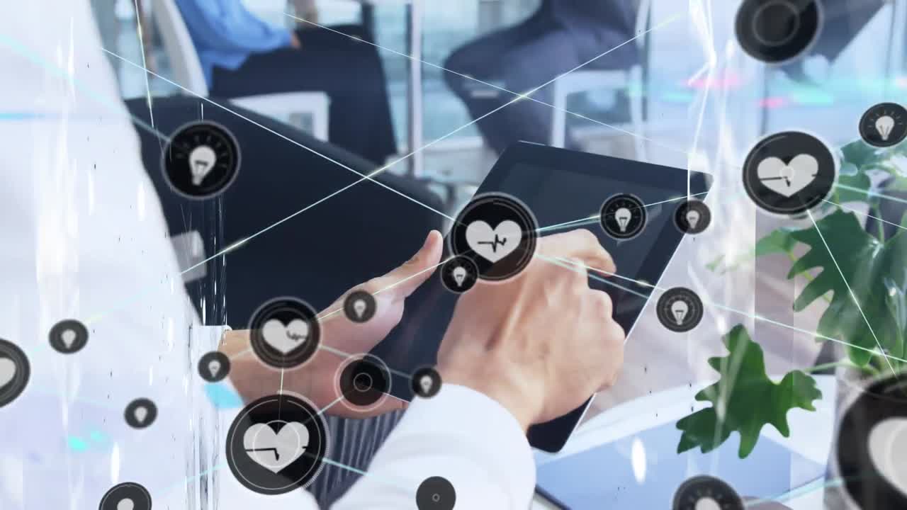 스마트 폰을 사용하는 사람을 통해 연결 네트워크의 애니메이션