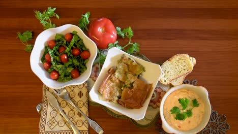 healthy mediterranean cuisine, three dishes concept for lunch or dinner