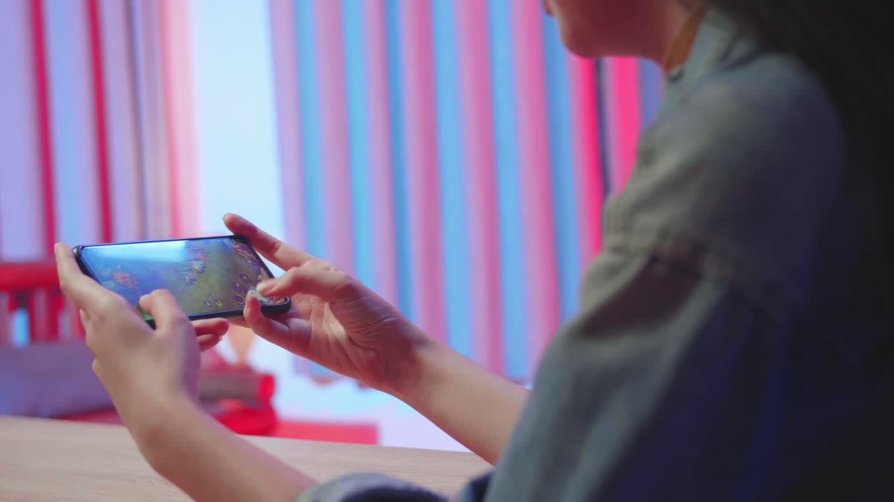 Hands Girl Playing Video Game On Mobile Phone