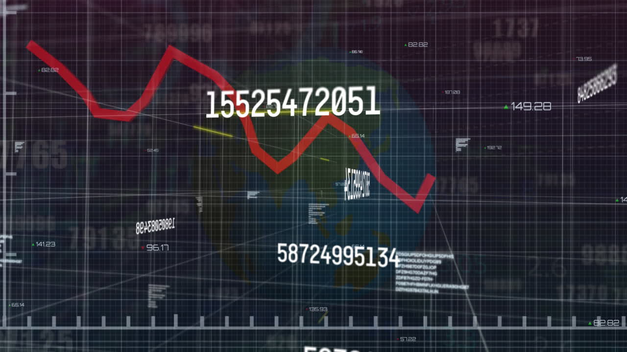 animación del procesamiento de datos y globo sobre fondo negro