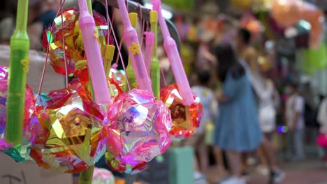 chinese lanterns for sale, which symbolize prosperity and good fortune, seen at a street stall during the mid-autumn festival, also called mooncake festival