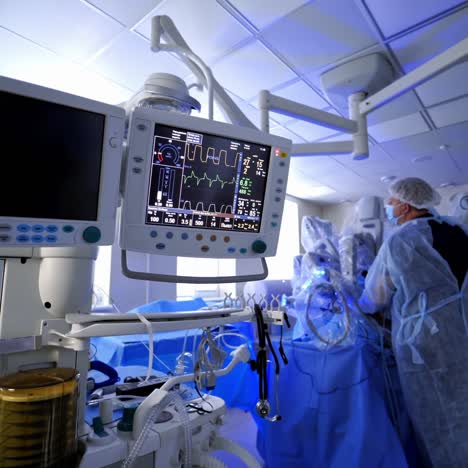 contemporary medical system in the operating room. monitor and machine ventilator in hospital theater. modern equipment to show vital signs of a patient in the hospital.