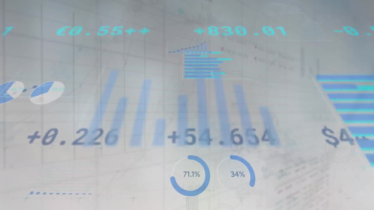 Animation af databehandling over aktiemarkedet på hvid baggrund