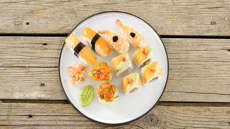 set of assorted sushi served on plate