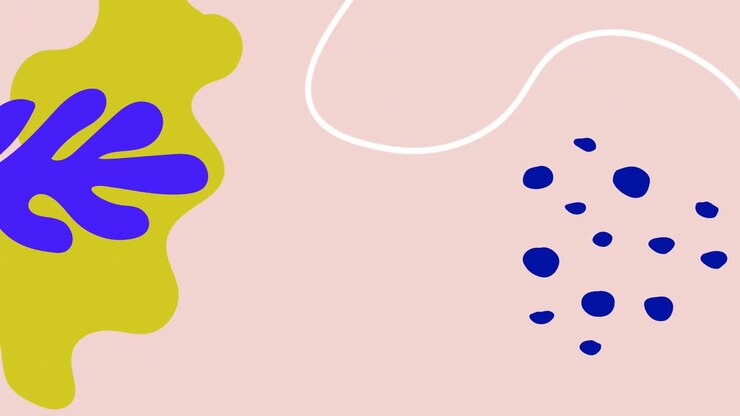 Animation of blue, green and white and abstract organic forms moving on pale pink background