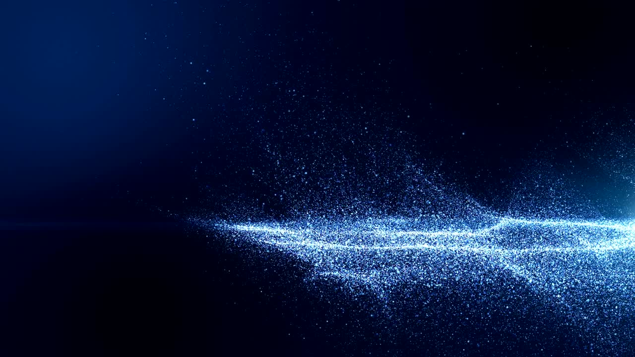 Dark blue digital background signatures with small particles gathered in waves, blue shadows spread throughout the area and areas with deep clarity.