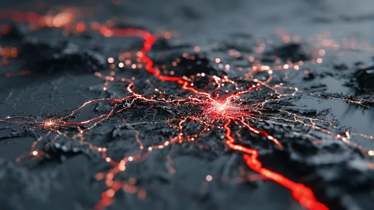 A Captivating Visualization of Urban Energy: The Pulsating Lines of Light Capture the Dynamic Flow of Interconnected Networks and Activities Across a Modern Cityscape