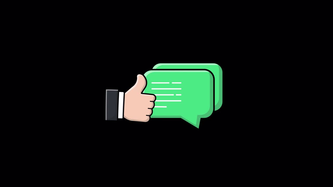 Animated Thumbs Up Icon with Chat Bubbles and Typing Text