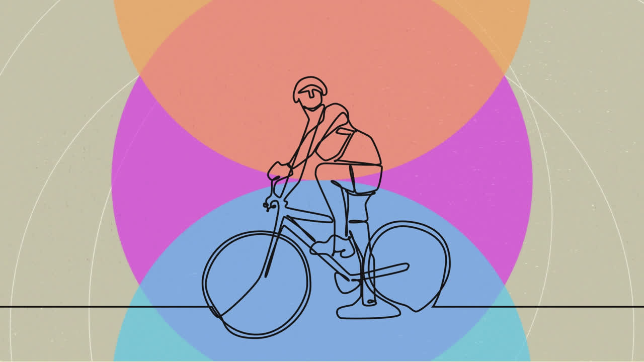 animación de dibujo de una ciclista sobre formas