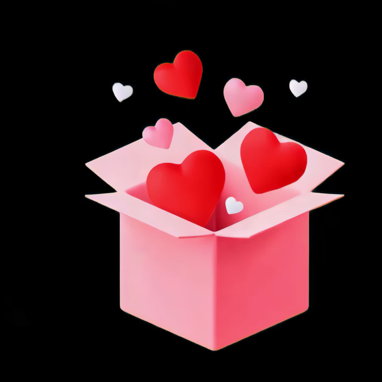 Corazones en una caja rosa, overlay animado, vídeo transparente en 4K, canal alfa, ProRes 4444