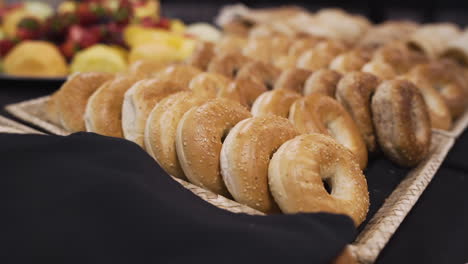 table full of freshly baked bagels