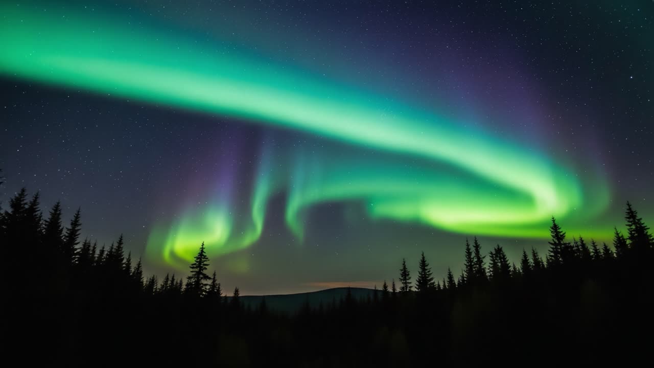 Vibrant Aurora Borealis Over a Silhouetted Forest