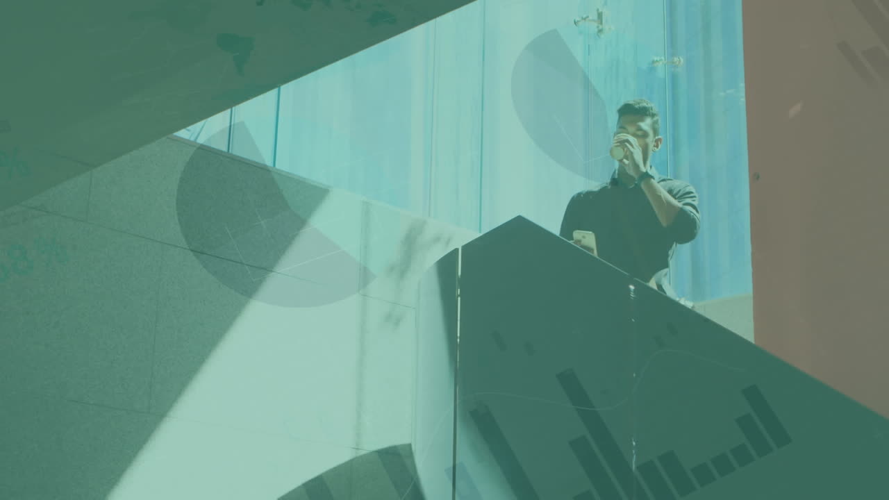 스마트 폰을 사용하는 사업가에 대한 통계 처리 애니메이션