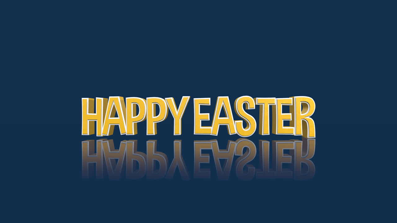 Messaggio pasquale allegro con "Buona Pasqua" giallo in carattere stilizzato su sfondo blu intenso