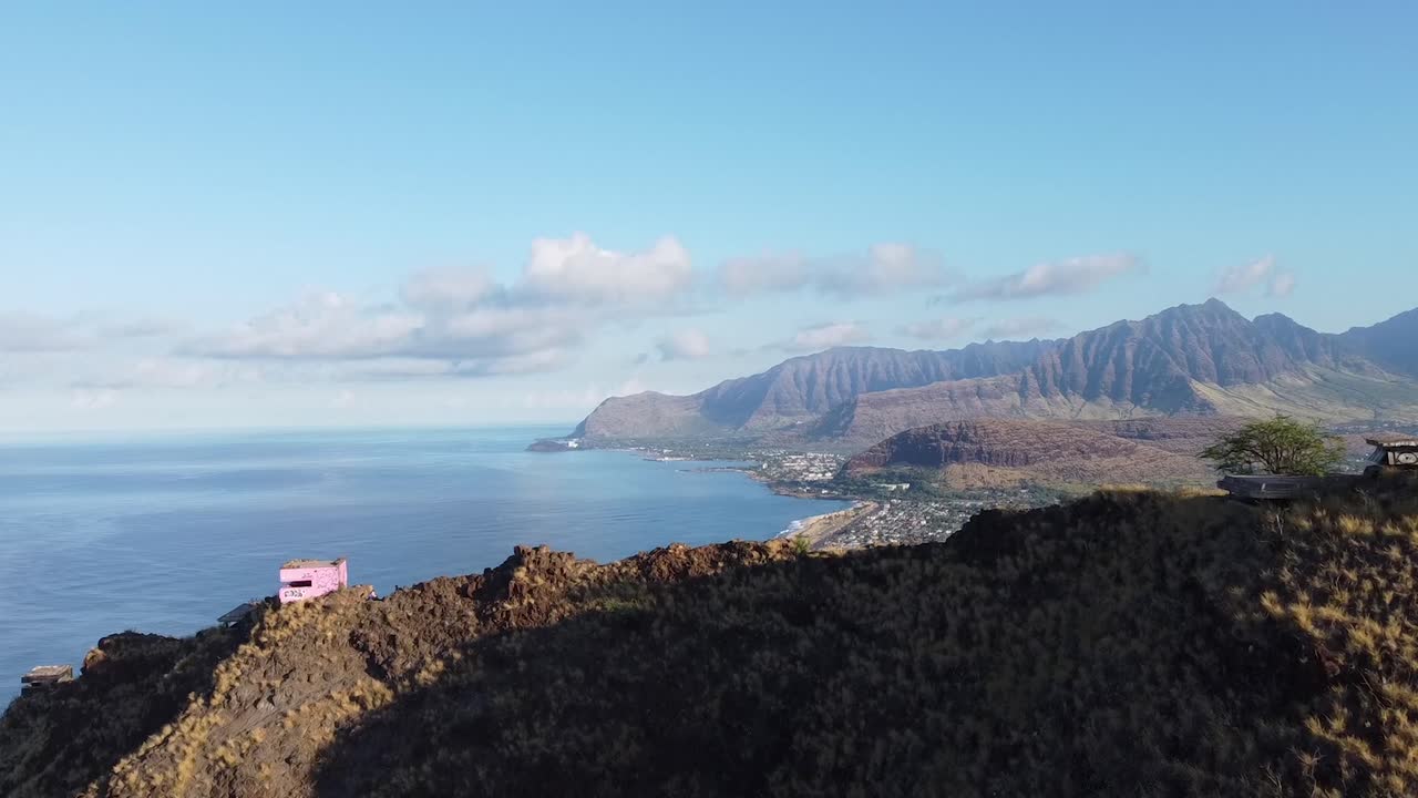 Drone view of Hawaii coastal town