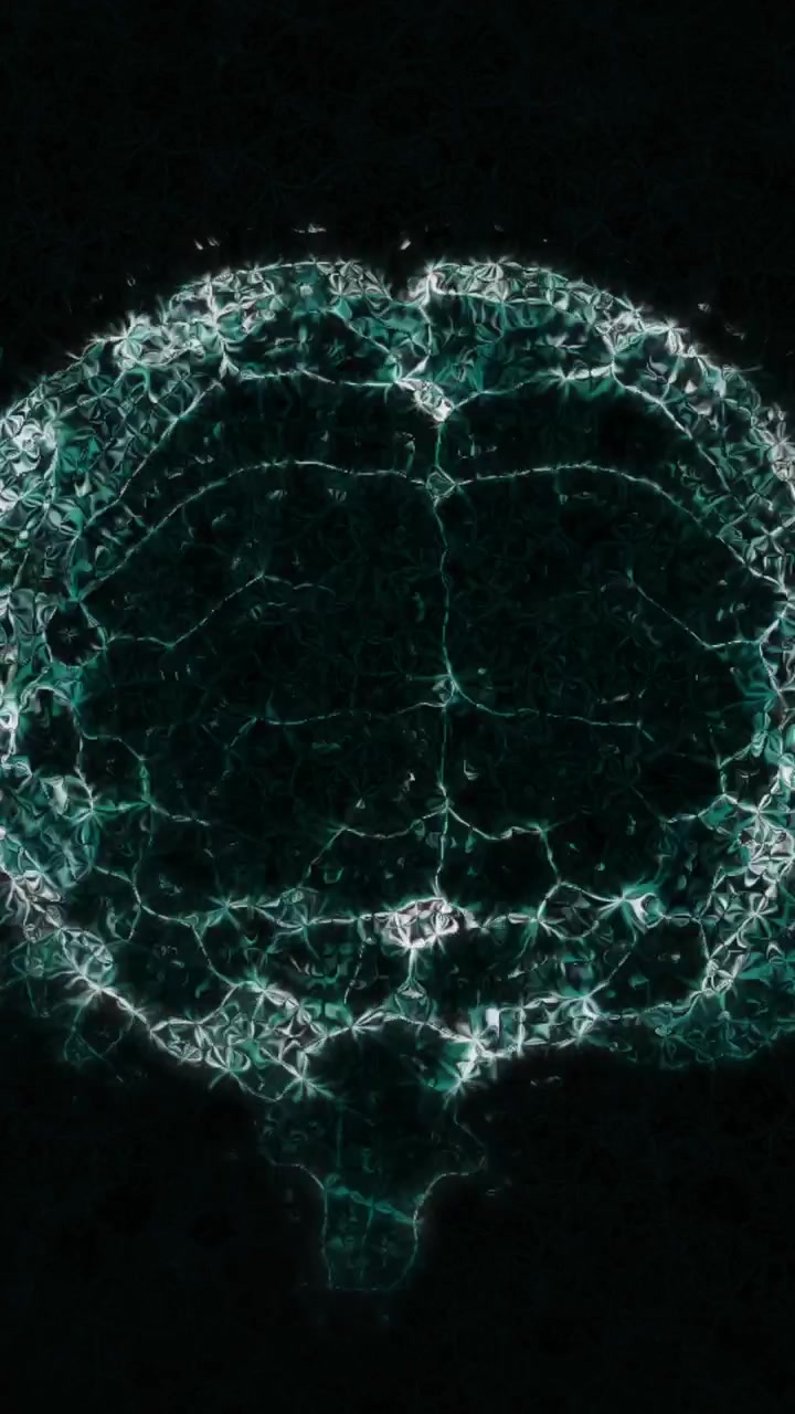 Animation of brain rotating over black background with waves