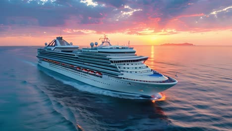 luxurious cruise ship sailing at sunset