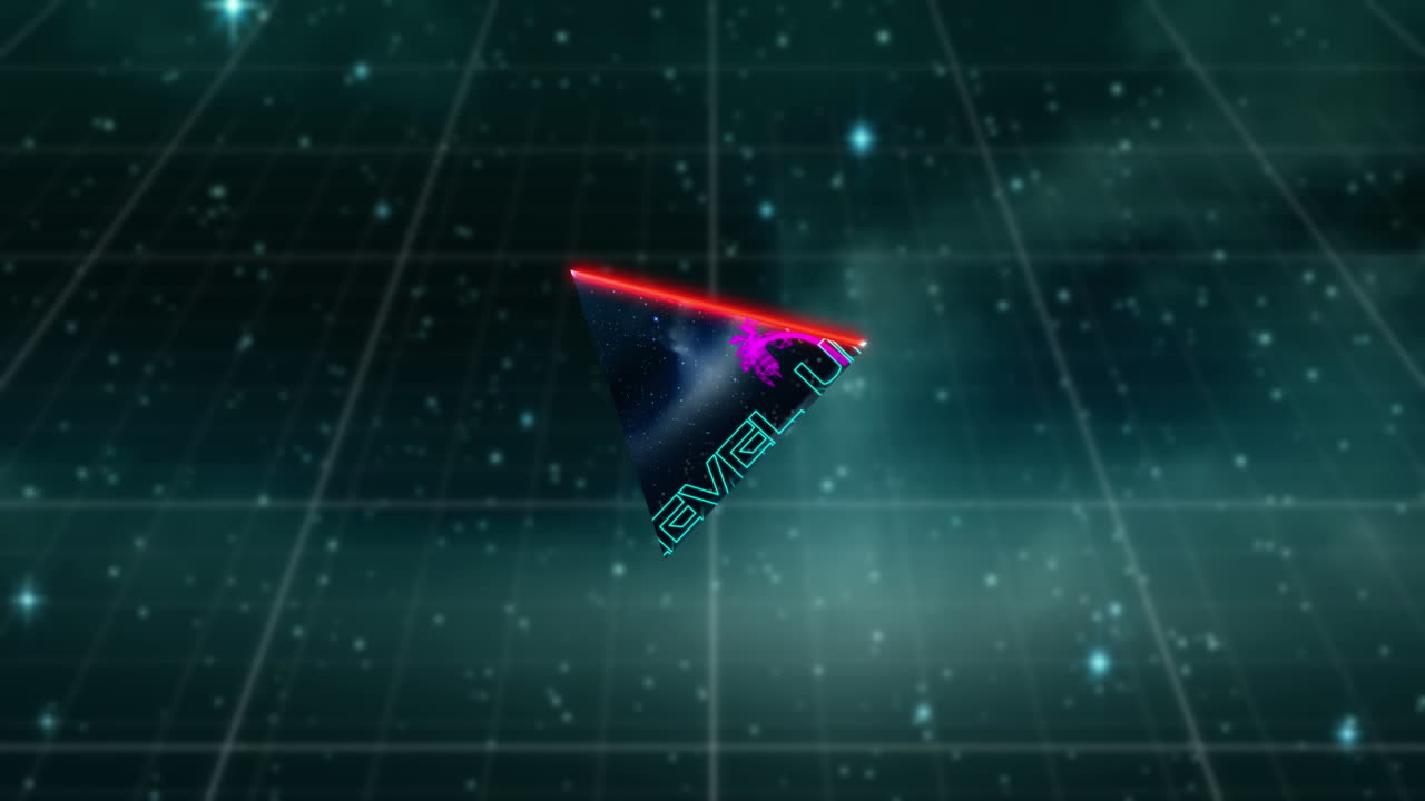 animación pantalla de videojuegos antiguos con palabras de neón nivel arriba escrito