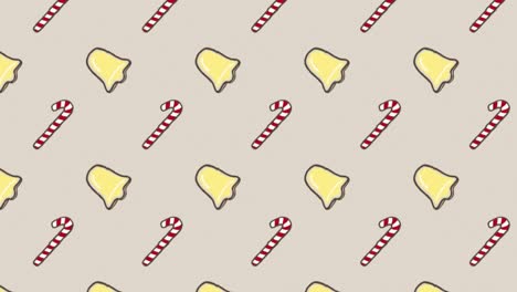 Animation-of-multiple-bells-and-candy-cane-on-grey-background