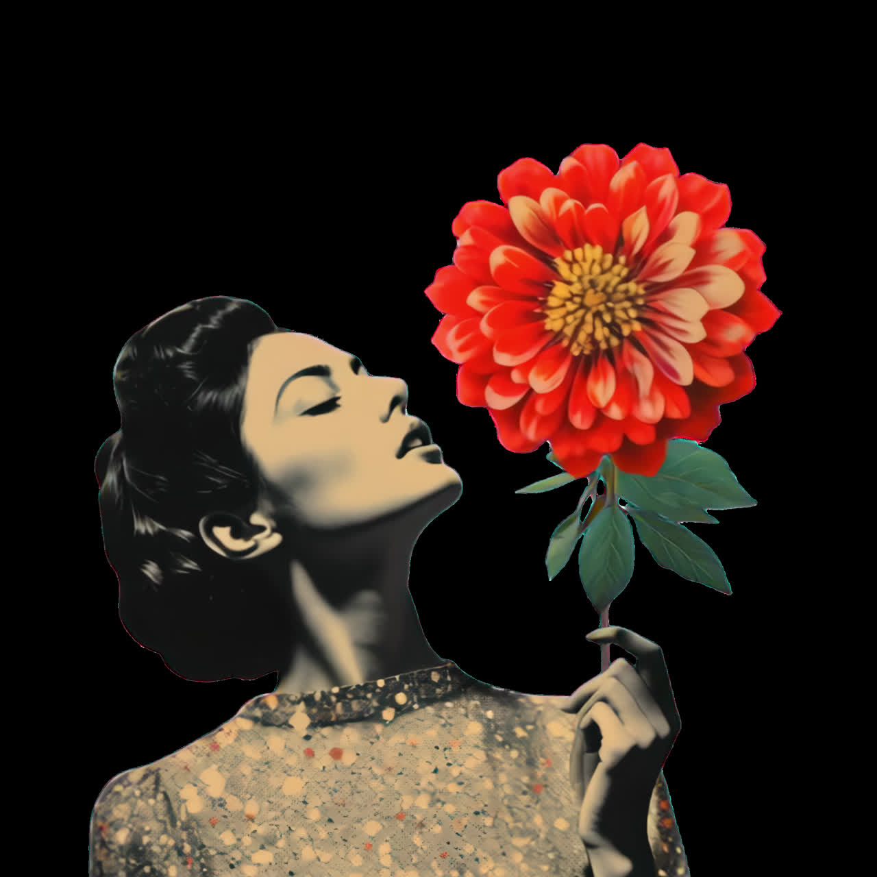 Surreal floral portrait art animation isolated asset, transparent 4K video, alpha channel, ProRes