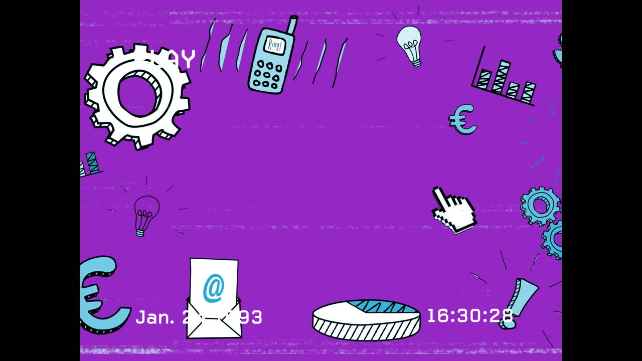 animación de iconos de redes sociales sobre la pantalla con ruido