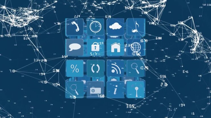 Internet icons with connected lines