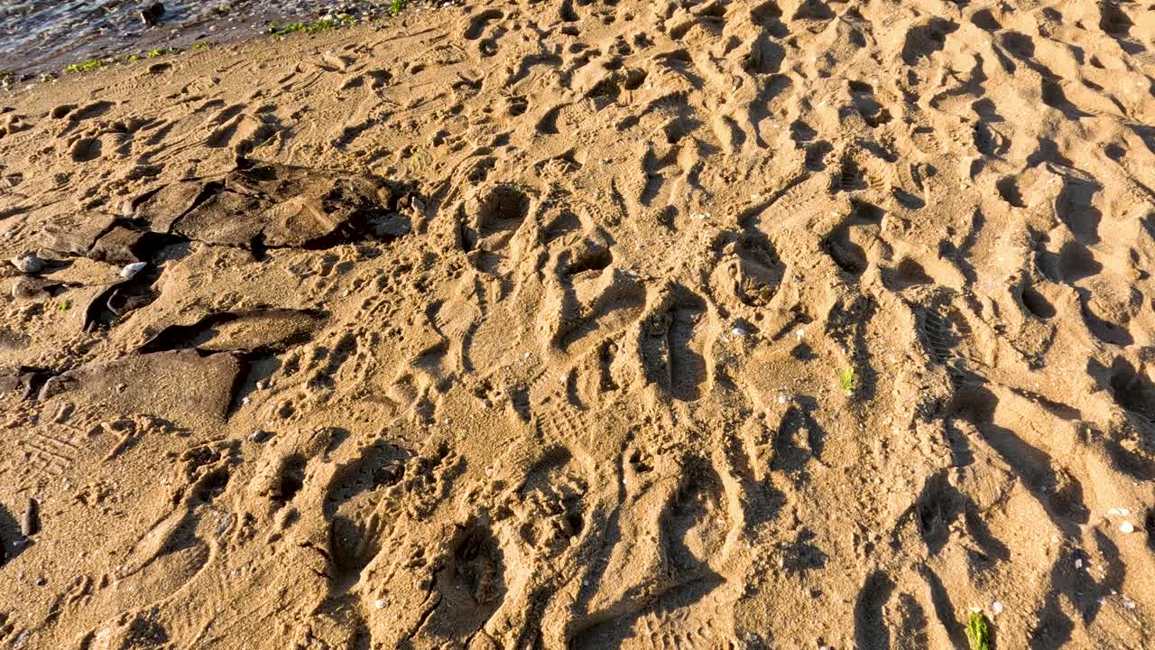 물 가장자리로 가는 발자국