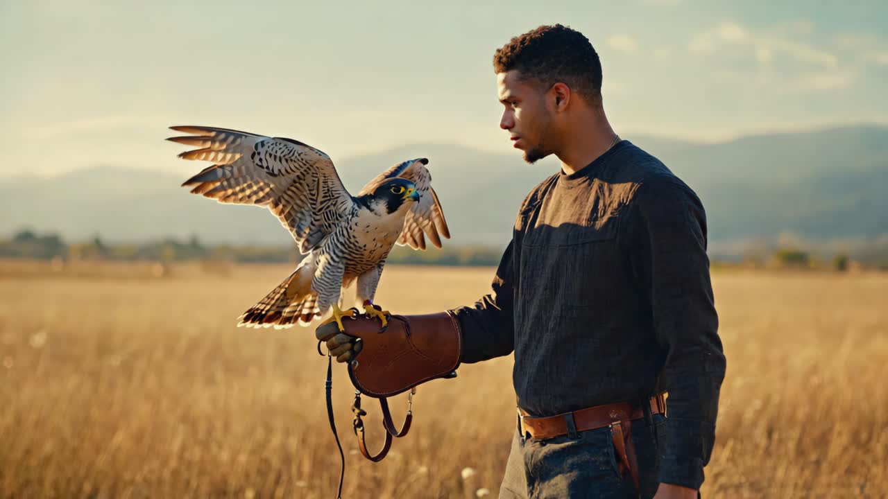 Man with Falcon in Field