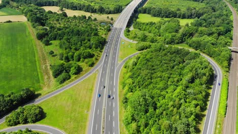 german autobahn from above through landscape