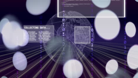 animación del globo y procesamiento de datos a través de codificación binaria.