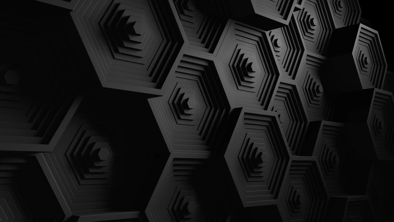 черный минимализм. мозаичная поверхность с движущимися черными шестиугольными формами. абстрактный геометрический фон. ячейки. волны. 4k. 3d петлевая анимация