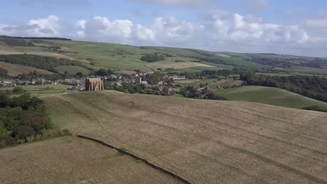 Aerial-tracking-and-rotating-from-right-to-left-around-the-stunning-St-Catherine's-Chapel,-near-Abbotsbury-in-Dorset,-England