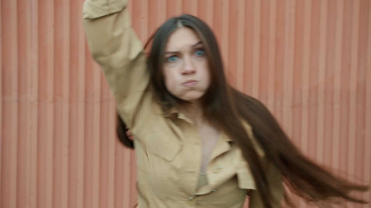 Woman Expressing Excitement Outdoors