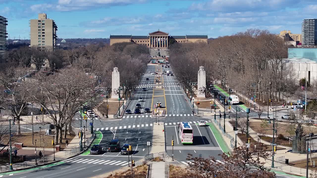 Philadelphia Museum Of Art At Philadelphia In Pennsylvania United States. Benjamin Franklin Parkway. Downtown City. Philadelphia Museum Of Art At Pennsylvania United States. Postcard Scene.