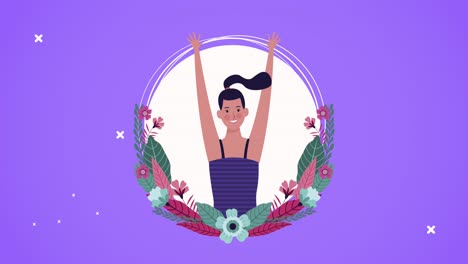 feliz tarjeta del día de la mujer con chicas celebrando en flores
